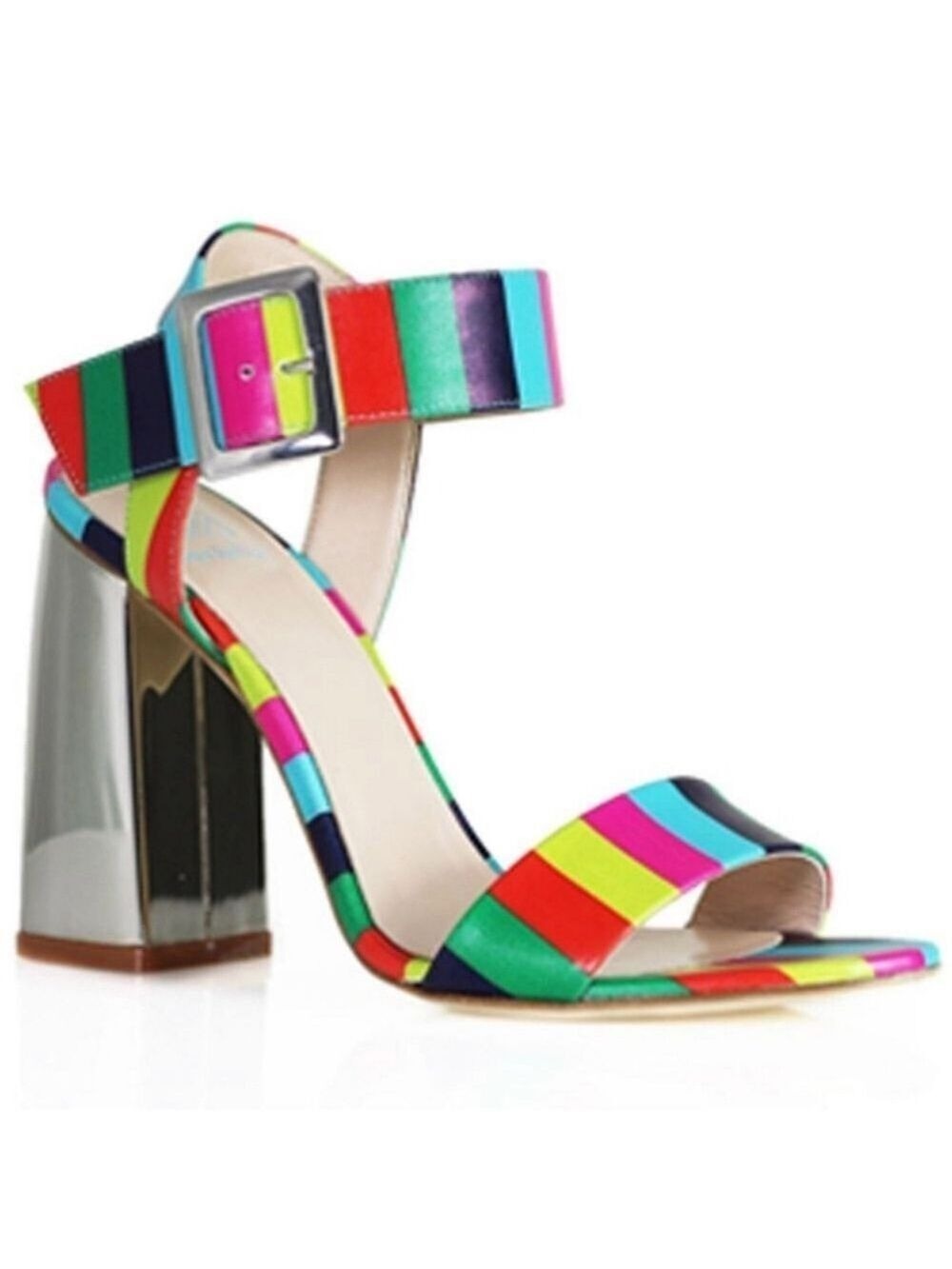 Dee Keller Sandals Pink Green Stripe Italy Size 40